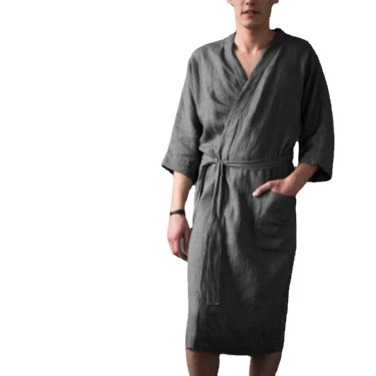 Men's Women's Long Linen Pajamas Robe Bathrobe