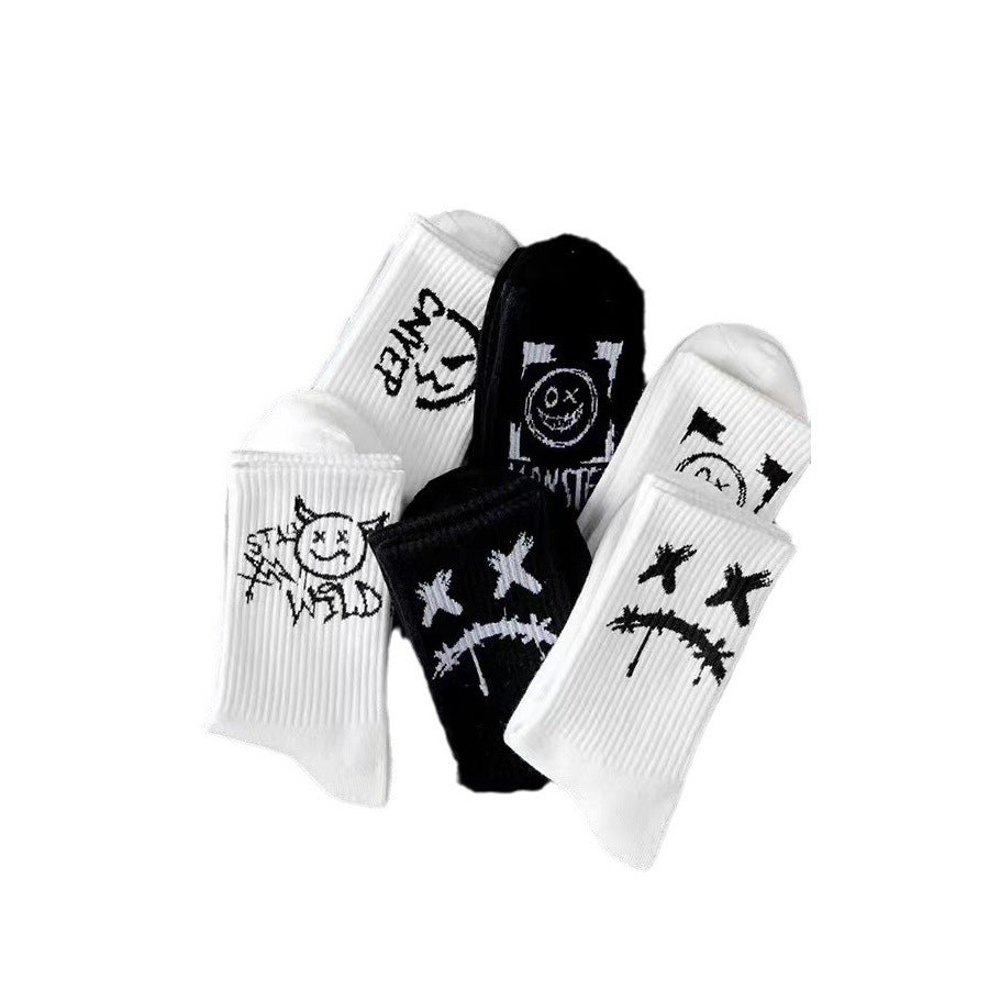 Mens Mid-calf Sports Black And White Socks