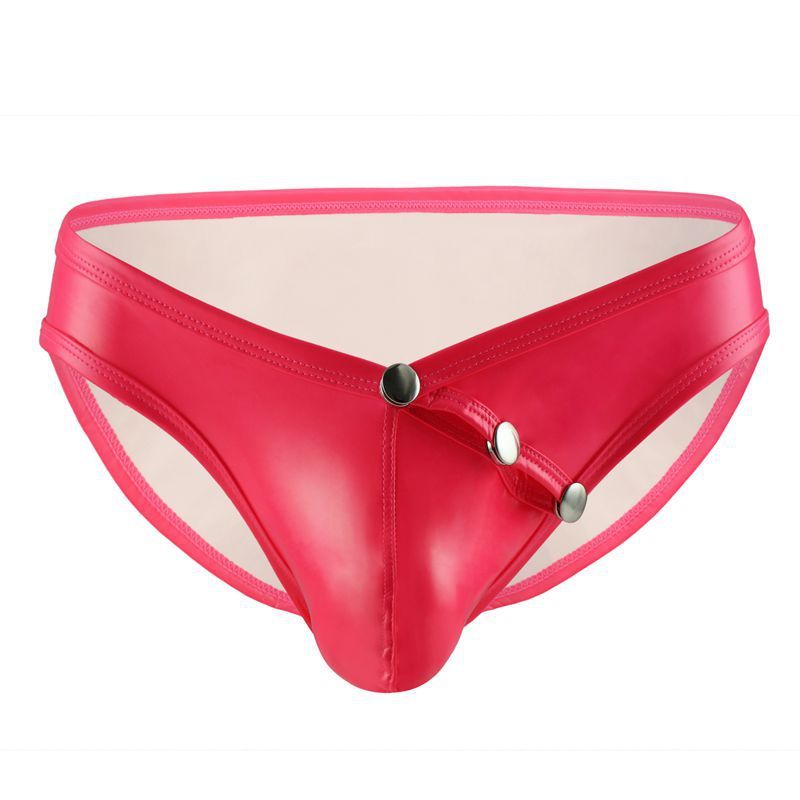 Men's Faux Leather U Convex Low Waist Briefs