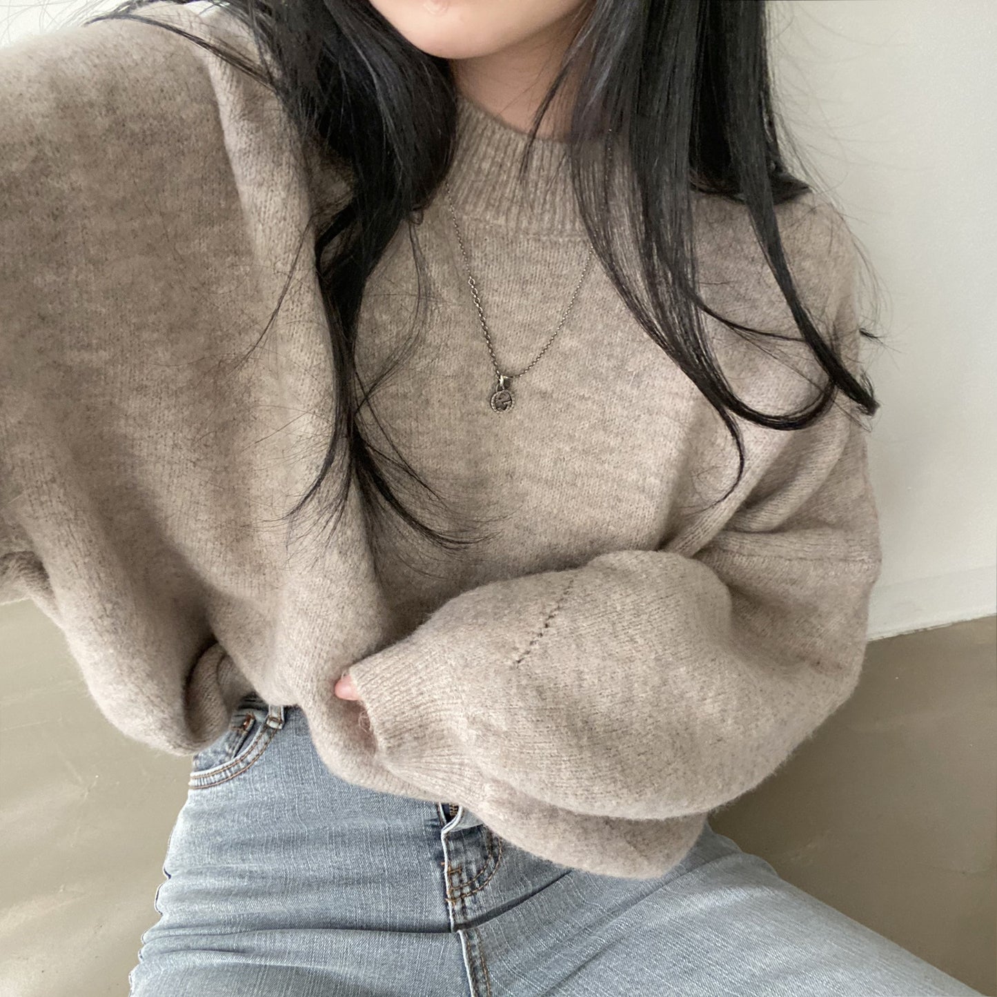 Mid-Length Slit Hem Soft Knit Sweater