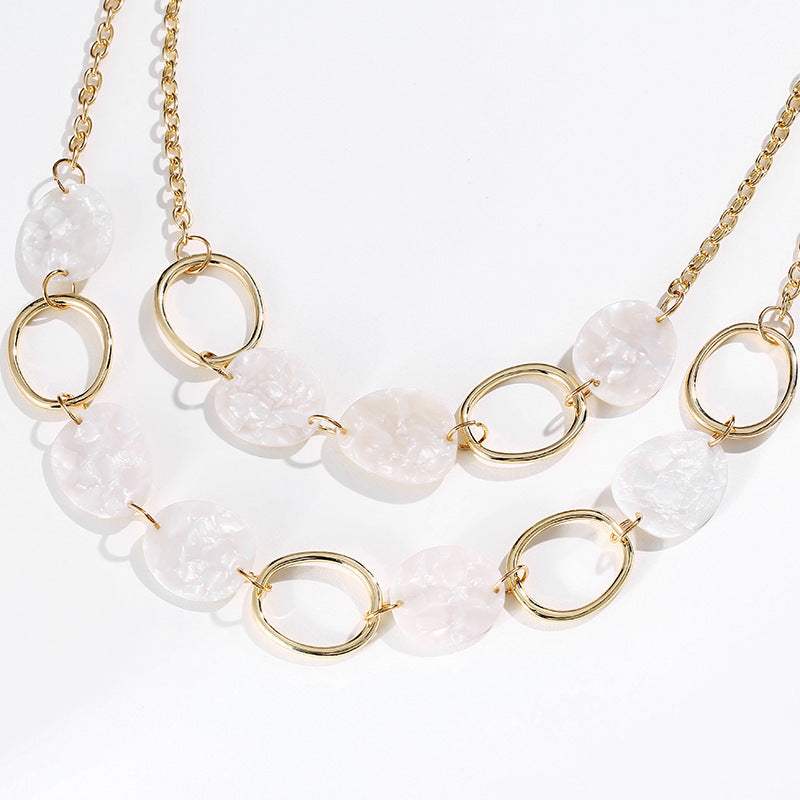 Geometric Circle Acetate Plate Multilayer Necklace