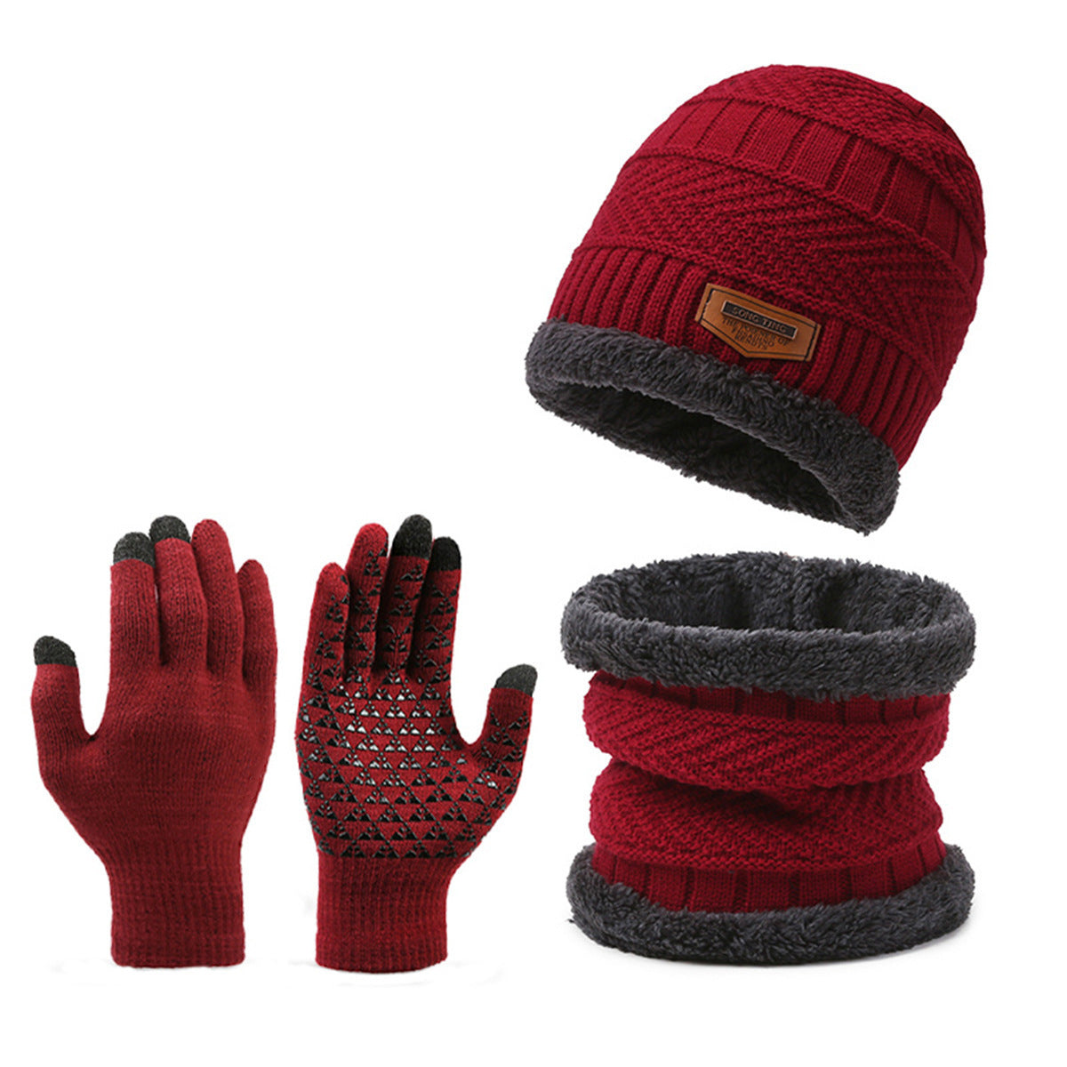 Men's Winter Scarf Gloves Hat Three-piece Set