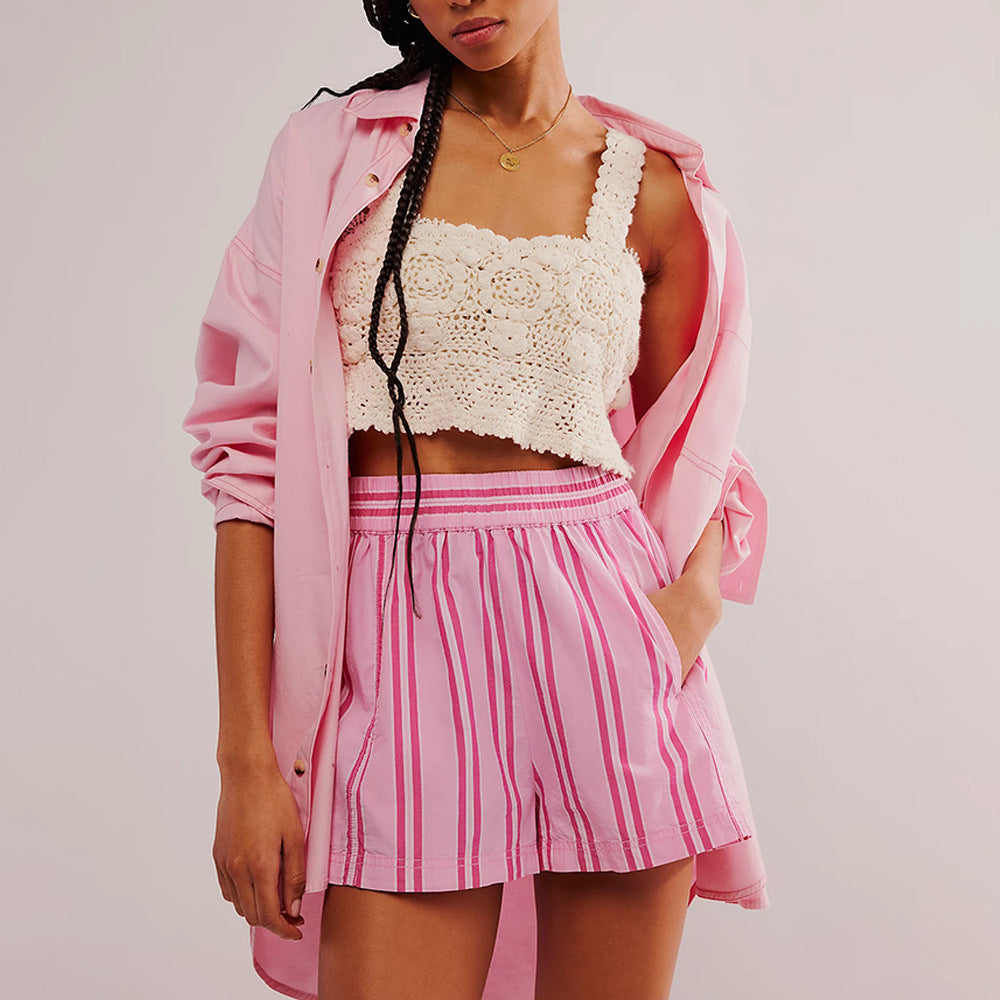 Striped Elastic Pocket Beach Shorts