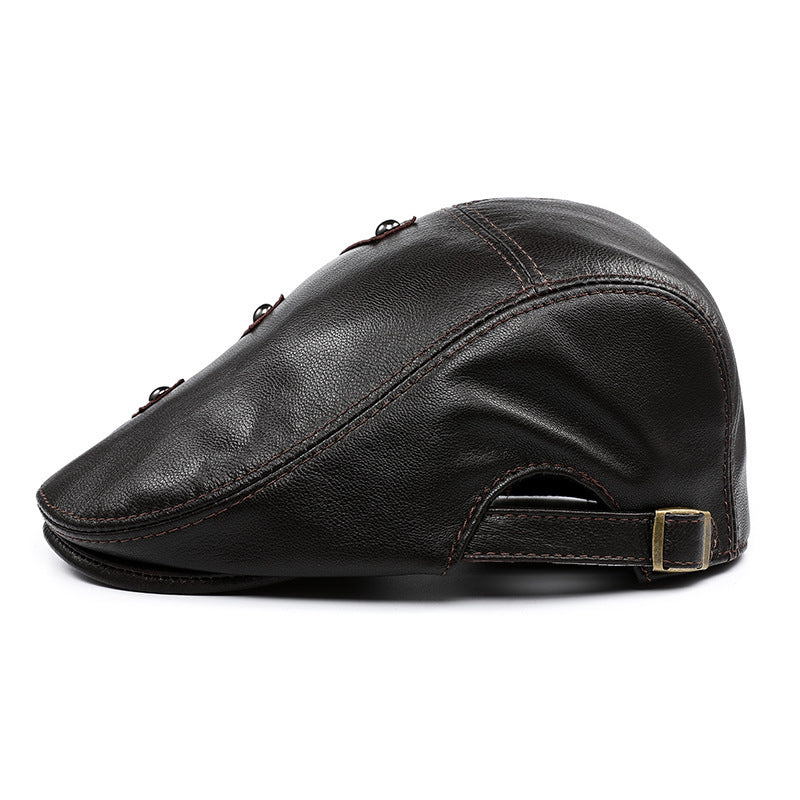 Autumn Winter Leather Men's Duck Tongue Beret