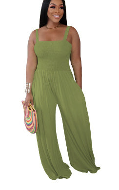 Women's Clothing Solid Color Casual Strap Tube Top Wide Leg Jumpsuit