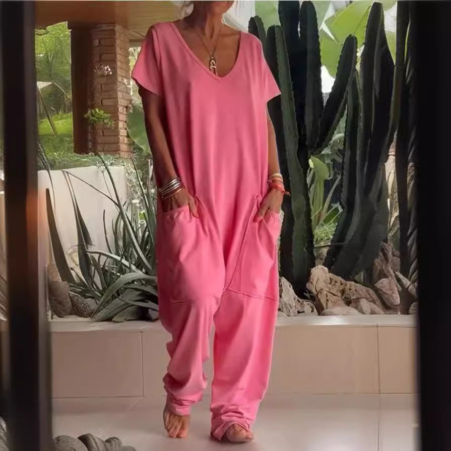 Oversized V-neck Pocket Jumpsuit