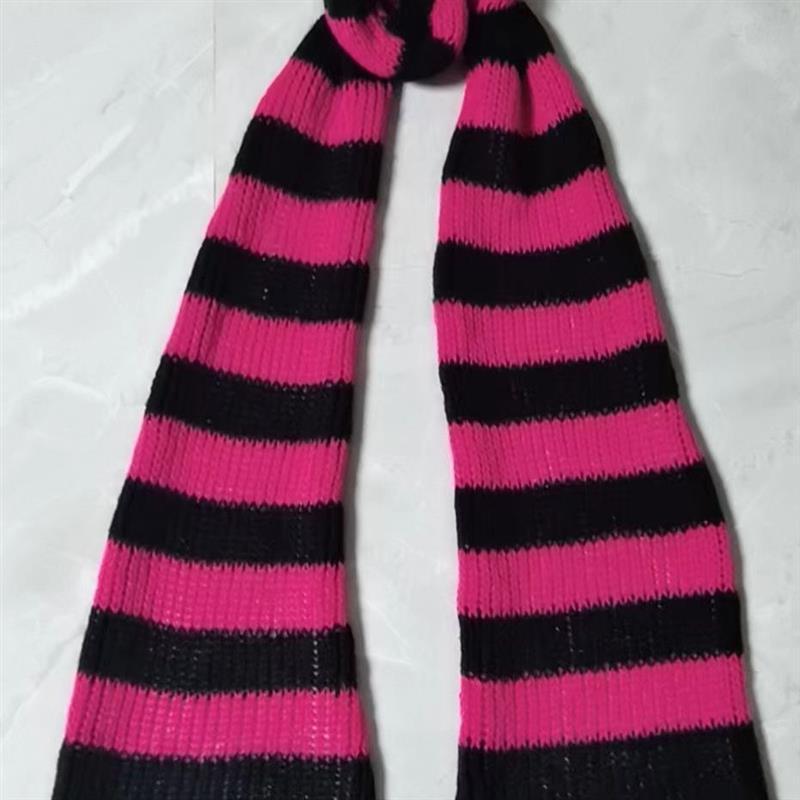 Yabi Style Punk Y2G Black Red Striped Extra Long Wool Scarf