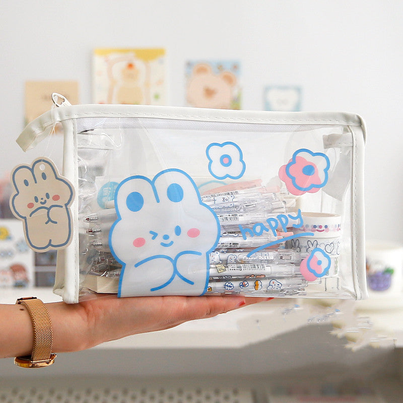 Japanese-Inspired Transparent Pencil Case for Girls