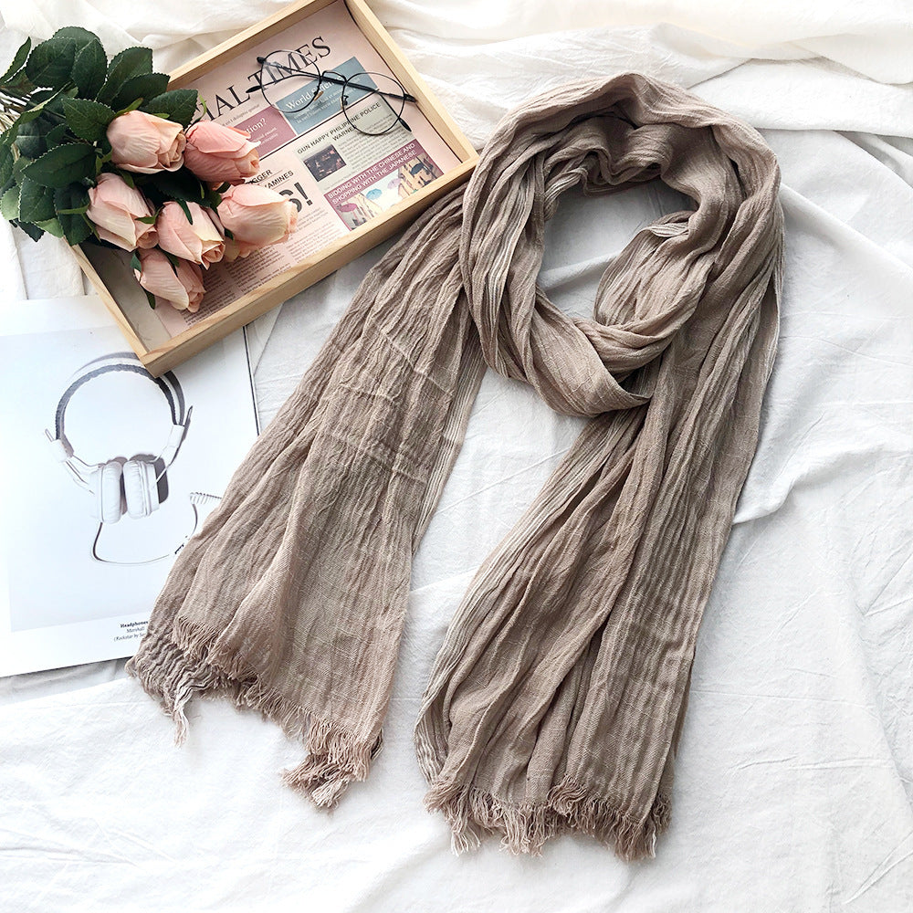 Japanese Korean Striped Solid Color Cotton And Linen Scarf