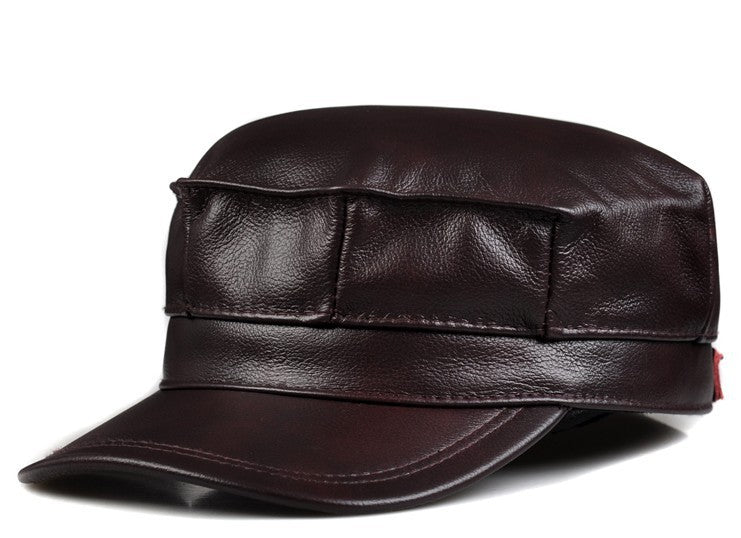 Autumn Winter Men's Genuine Leather Octagonal Cap