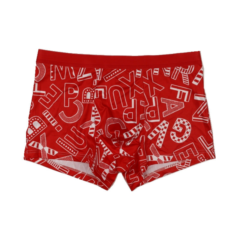 Ice Silk Men's Summer Mid Waist Printed Boxers