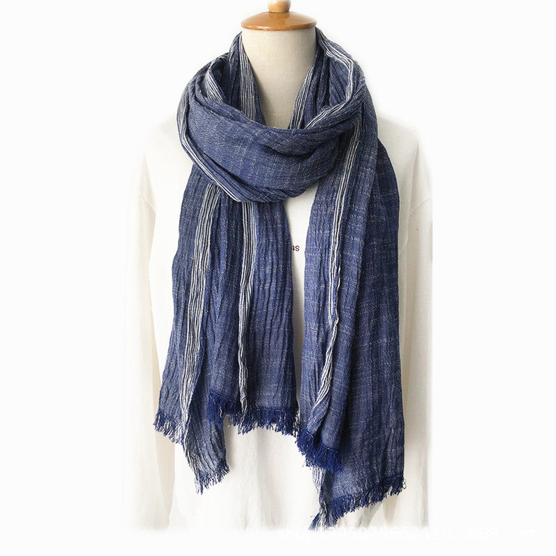 Japanese Korean Striped Solid Color Cotton And Linen Scarf