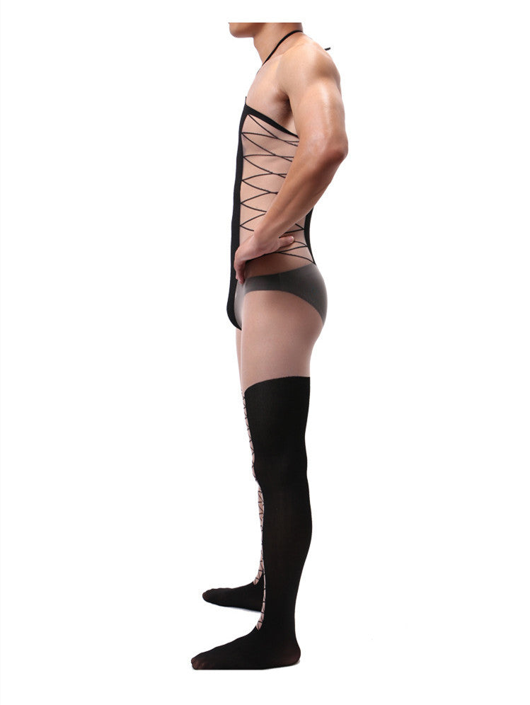 Men's Jacquard Sling One Piece Silky Stockings