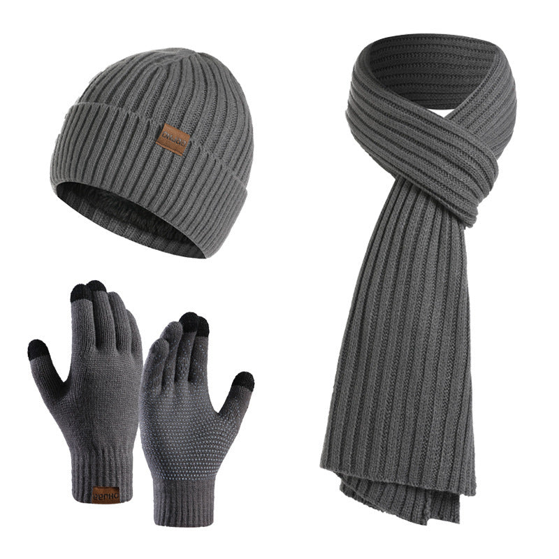 Winter Solid Color Knitted Scarf Hat Gloves Set