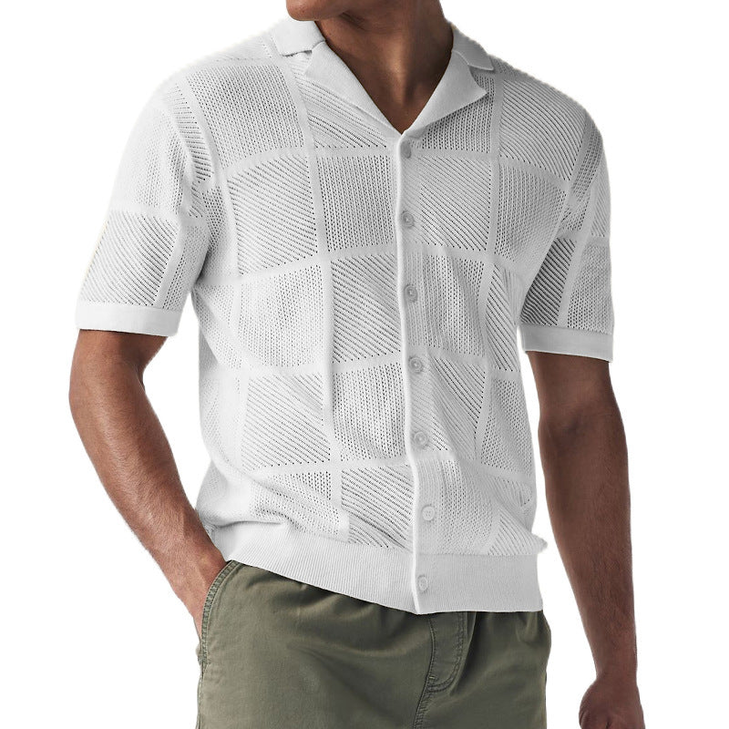 Men's Knit Polo Collar Cardigan Top