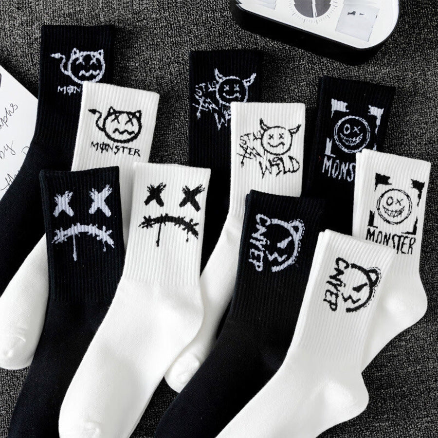 Mens Mid-calf Sports Black And White Socks