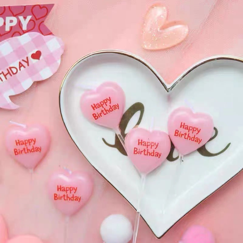 Love-Shaped Happy Birthday Cake with Candles