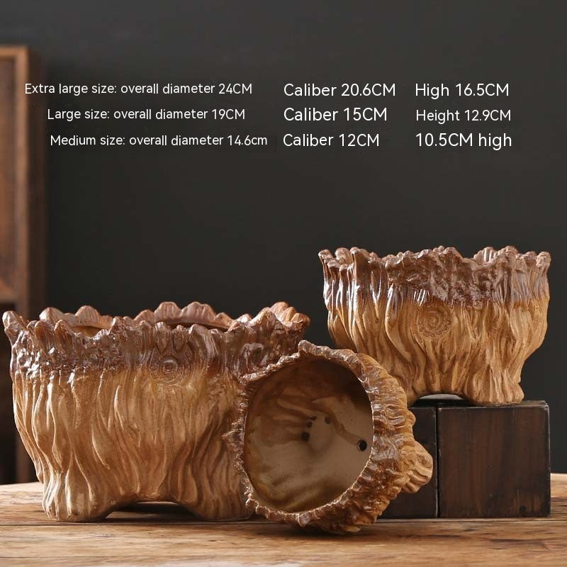 Large Ceramic Flower Pot with Tree Root Design
