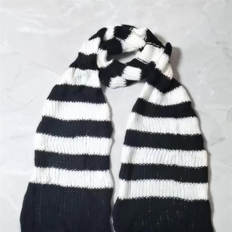 Yabi Style Punk Y2G Black Red Striped Extra Long Wool Scarf