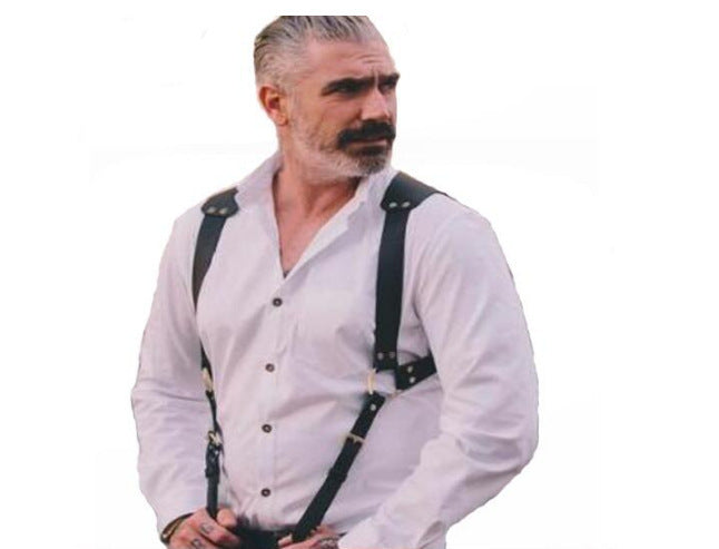 Fashion Men's Adjustable PU Leather Suspender Belt