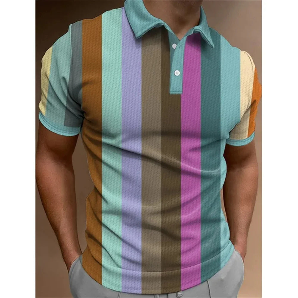 Men's 3D Rainbow Print Casual T-shirt