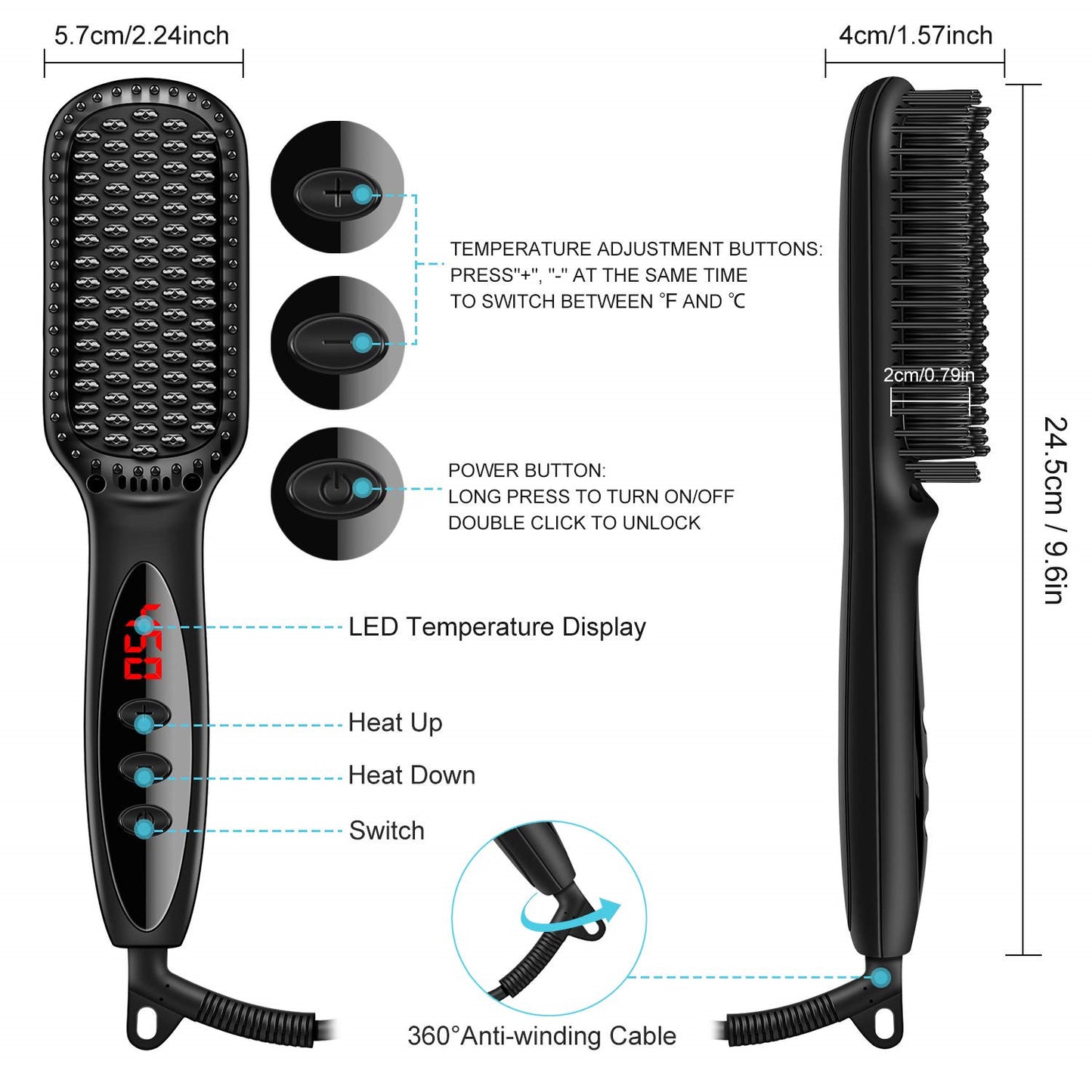 2-In-1 Ionic Hair Straightener Beard Comb