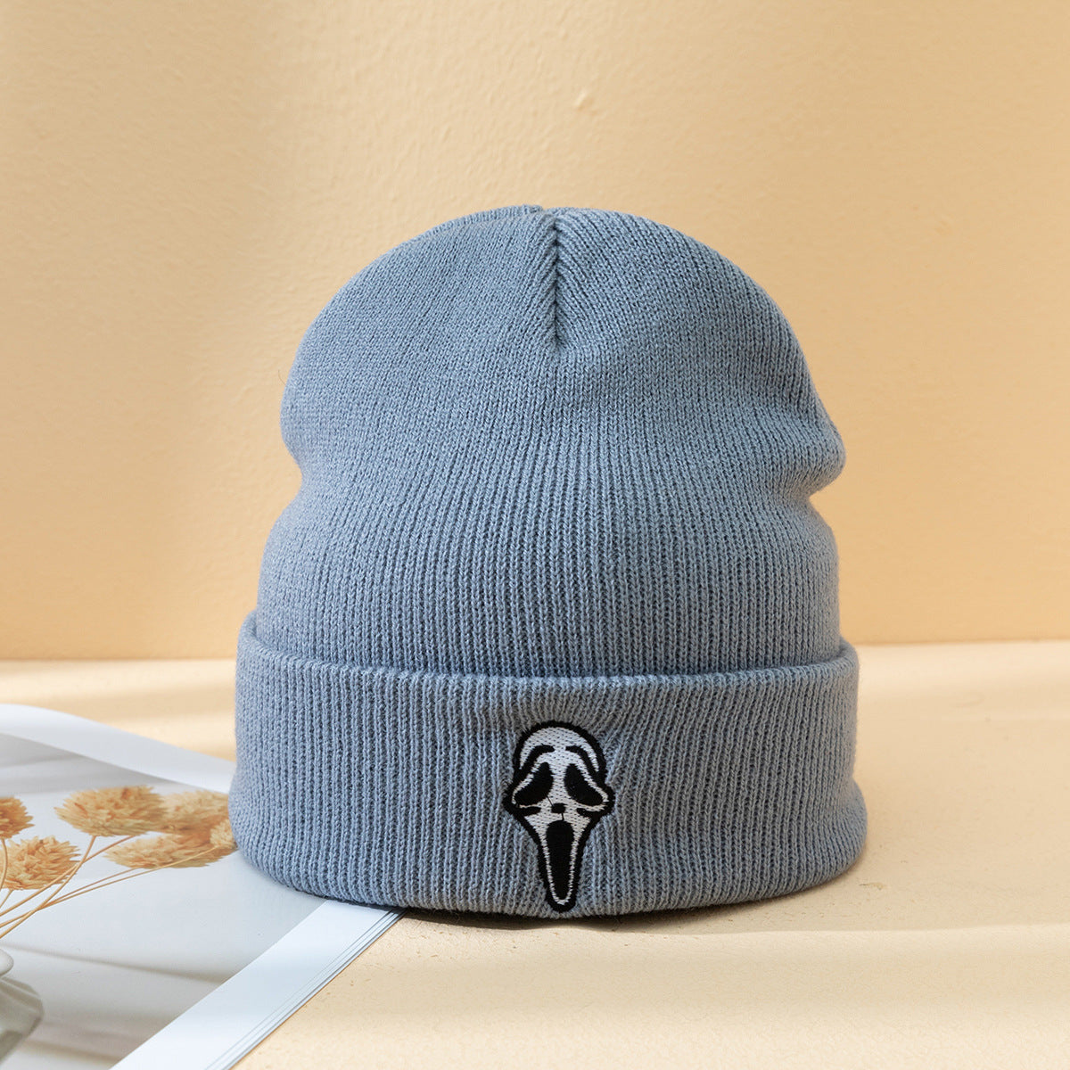 Halloween Dark Embroidered Ghost Skeleton Knitted Hat