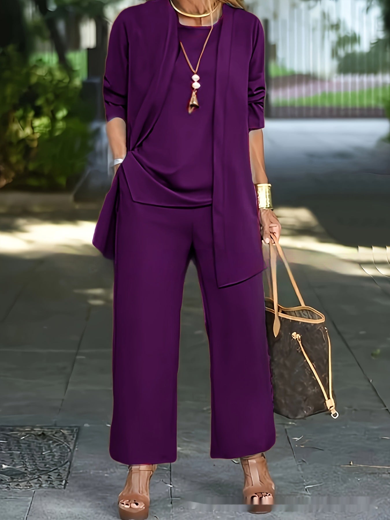 Sleeveless Top Cardigan Wide Leg Pants Suit