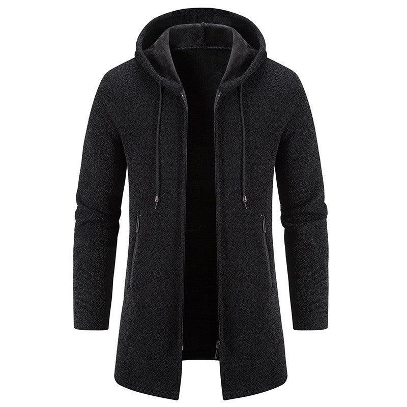 Autumn And Winter Fleece-lined Thickening Trendy Solid Color Men's Cardigan