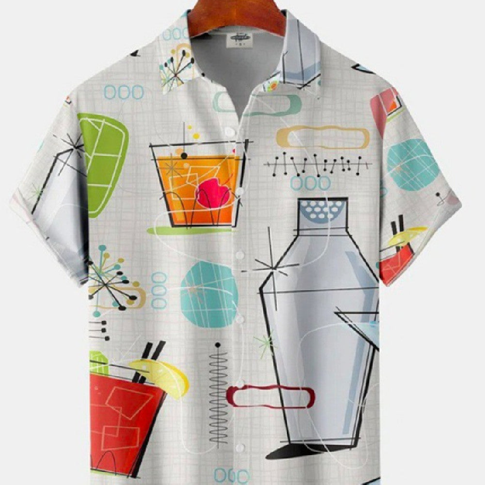 Men's 3D Digital Print Mixed Color Stripe Loose Shirt