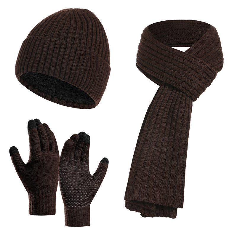 Winter Solid Color Knitted Scarf Hat Gloves Set