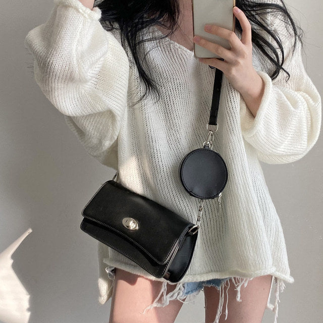 Retro V-neck Slit Pullover Sweater with Lazy Style
