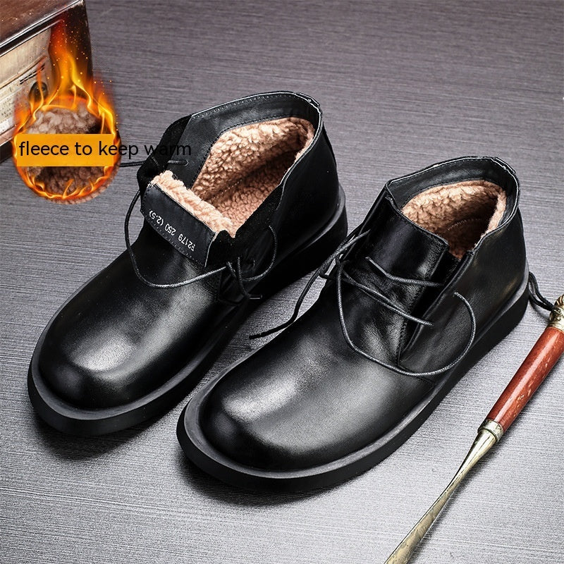 Short Lace-up Leather Mid-top Martin Boots