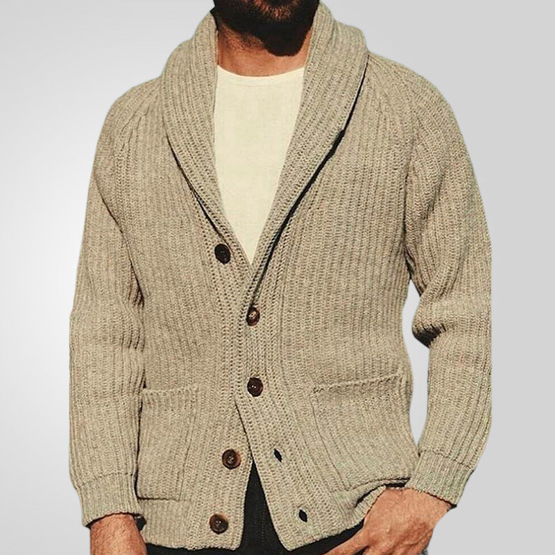 Men's Lapel Knitting Cardigan Fashion Button Sweater With Pockets Outwear