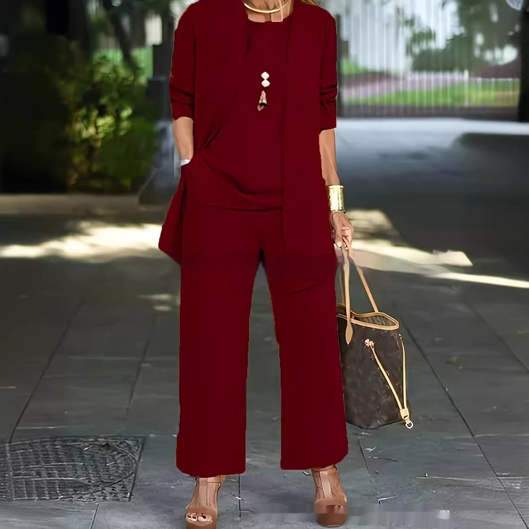 Sleeveless Top Cardigan Wide Leg Pants Suit