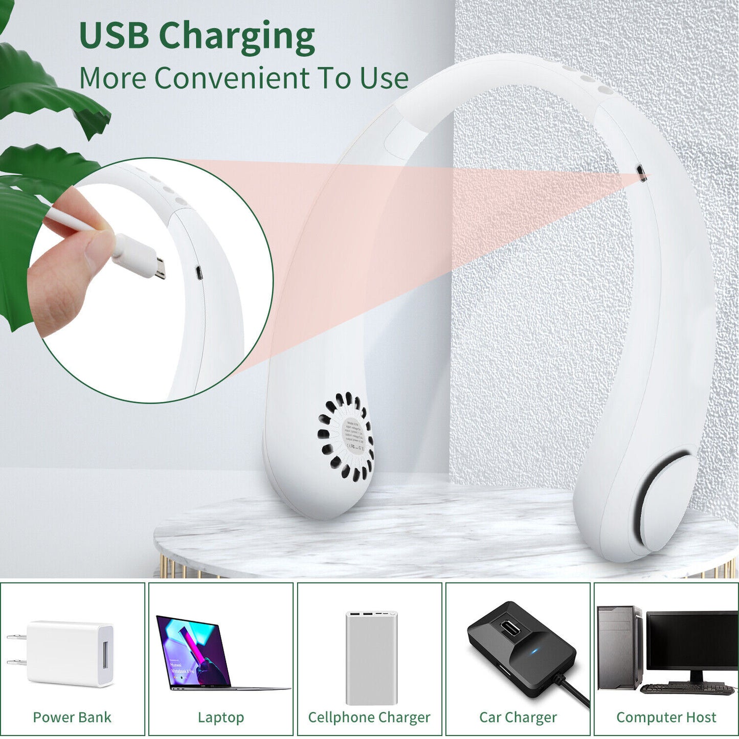 Portable Leafless Neck Fan 4000mAh Rechargeable