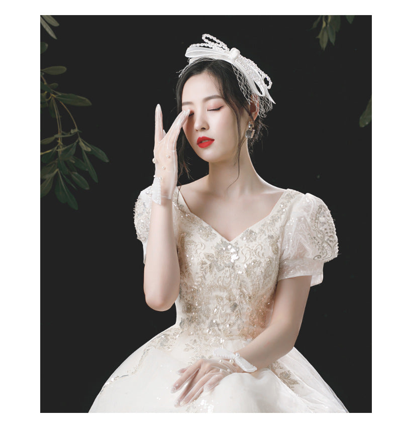 Bridal Handmade Pearl White Bow Gloves