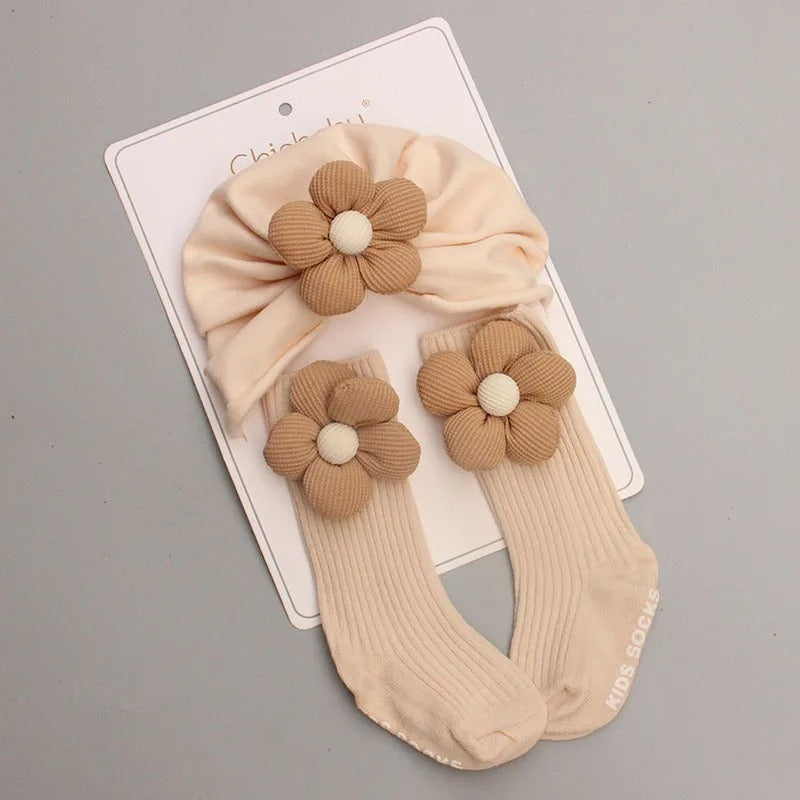 Spring Autumn Baby Beanie Cap Socks Set