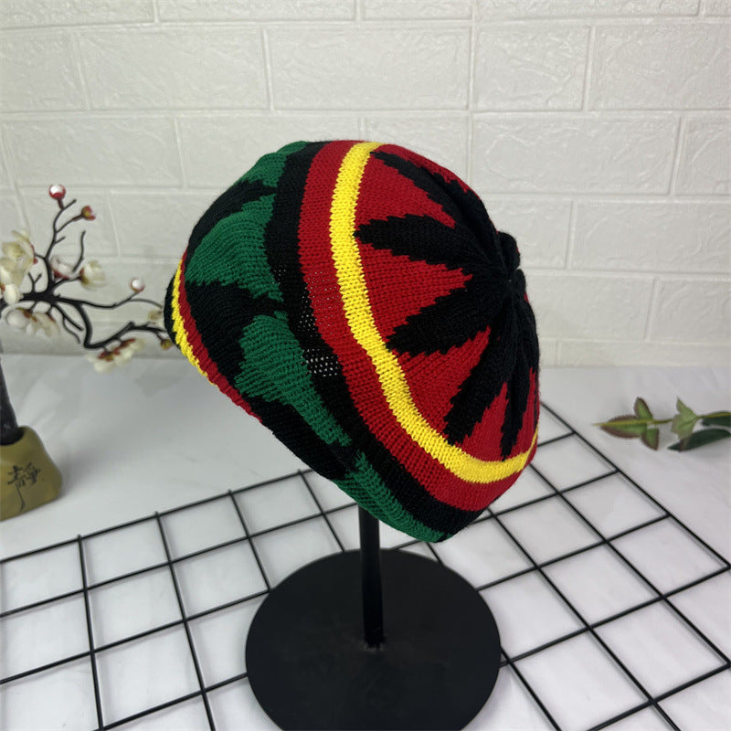 Hand Crocheted Wool Beret Jamaica Colorblock