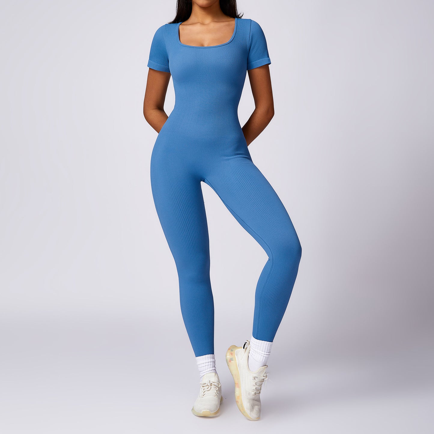 Women's Seamless High-Strength Thread Short-Sleeve Sports Jumpsuit