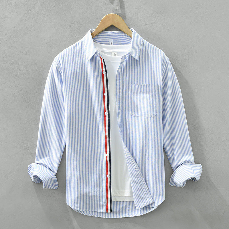 Autumn Japanese Striped Men's Long Sleeve Shirt