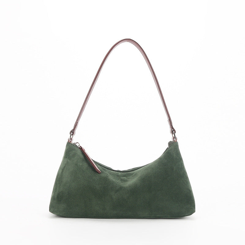 Retro Matte Top-grain Leather Niche Suede Shoulder Bag
