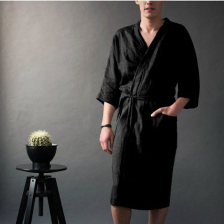 Men's Women's Long Linen Pajamas Robe Bathrobe