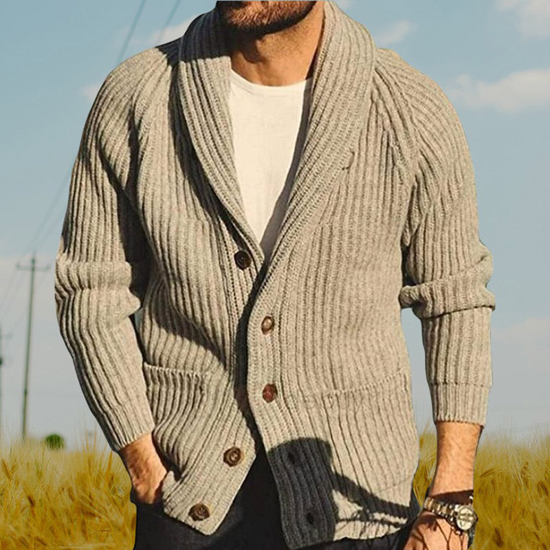 Men's Lapel Knitting Cardigan Fashion Button Sweater With Pockets Outwear