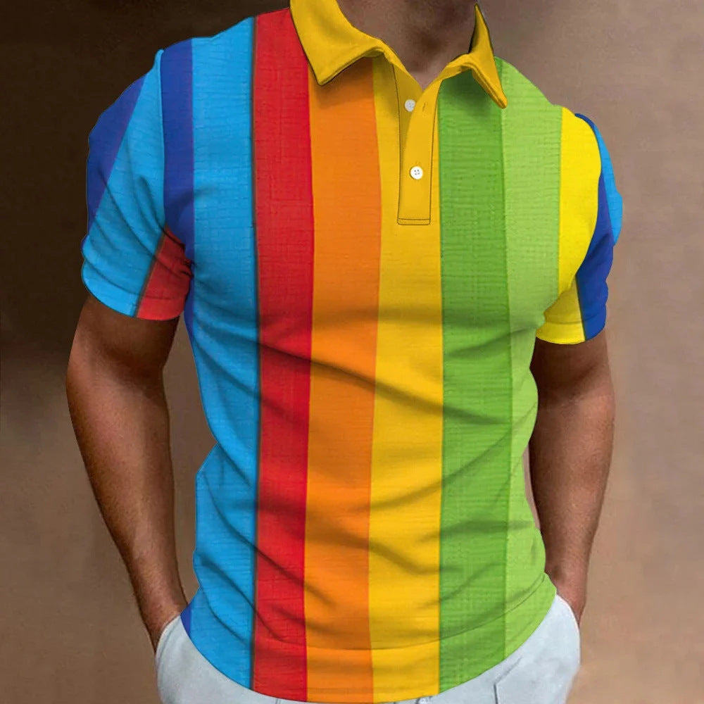 Men's 3D Rainbow Print Casual T-shirt