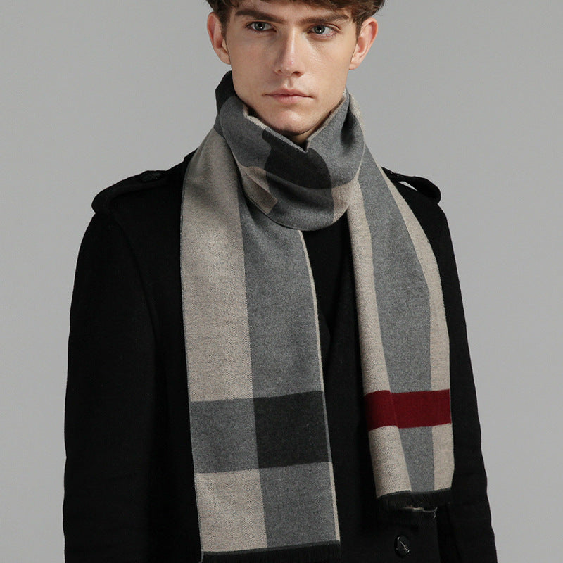 Simple Plaid Artificial Cashmere Warm Scarf