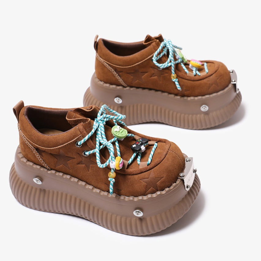 Dopamine Summer Platform Leather Shoes Lace-up Shoes