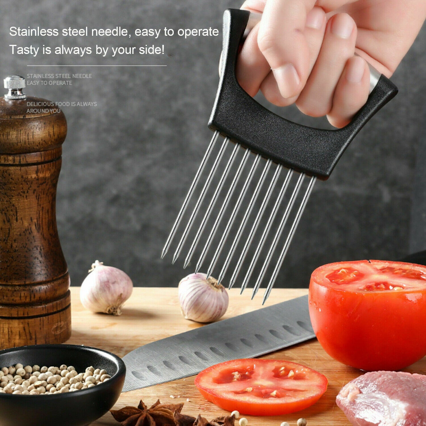 Food Slice Assistant Stainless Steel Onion and Tomato Slicer