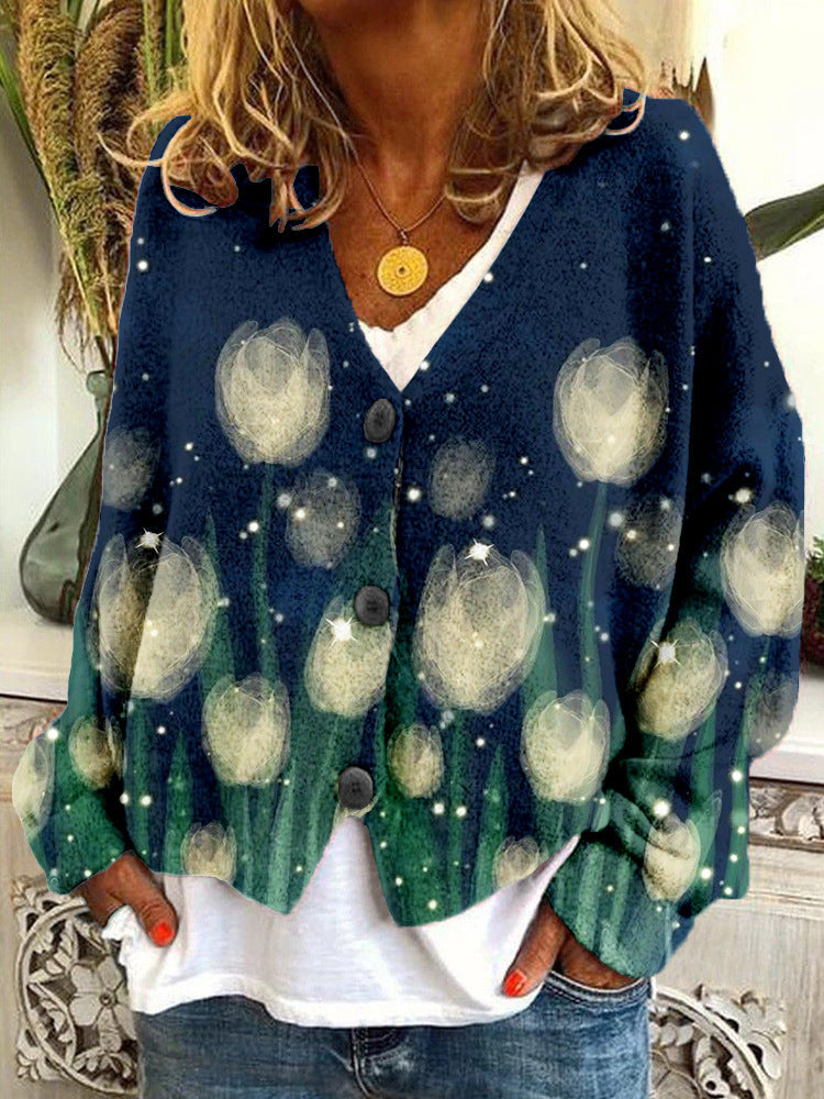 Abstract Printing Casual Cloak Coat Cardigan Sweater