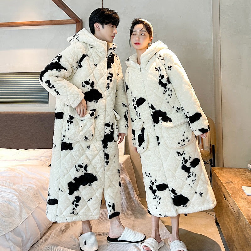 Winter Men's Quilted Cow Fleece Bathrobe Nightgown